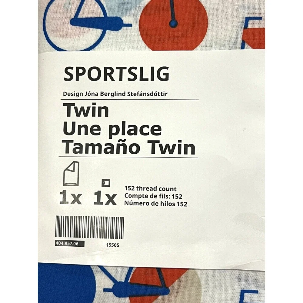 Ikea Sportslig Twin Duvet Cover + 1 Pillowcase Bicycle Pattern White Blue Orange